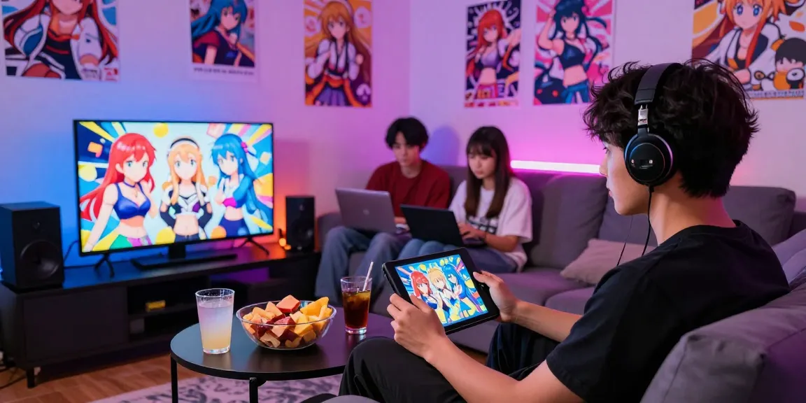 Engaging scene of a player enjoying an ero game on a tablet in a vibrant gaming room.