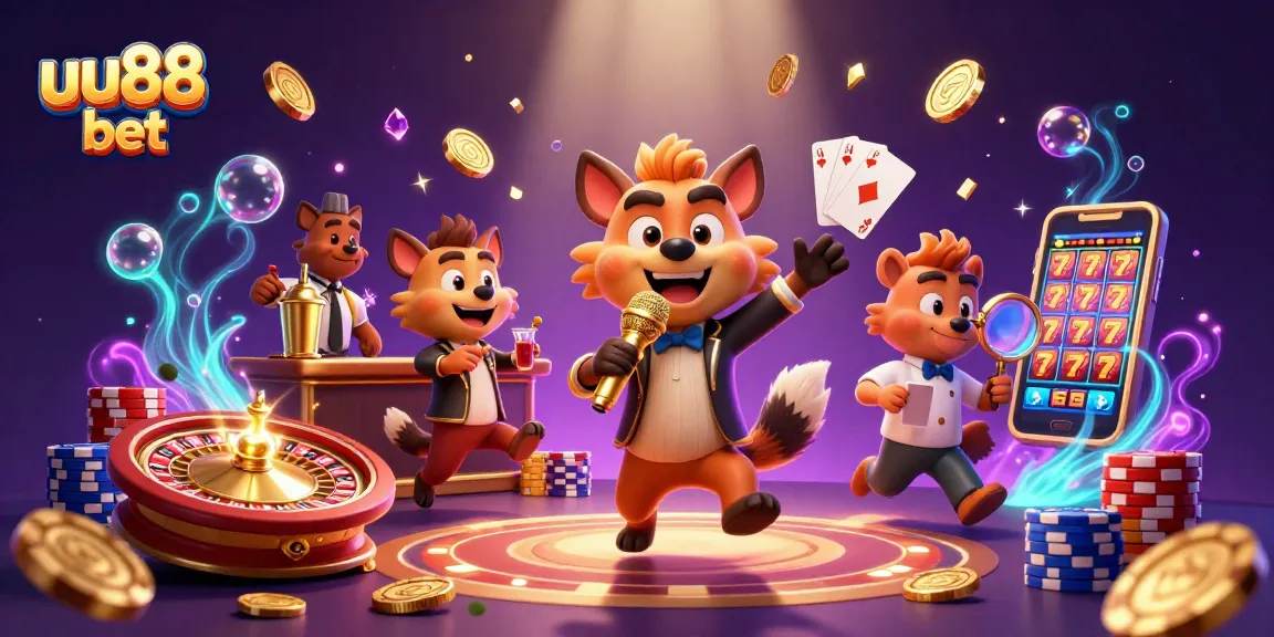 Experience exhilarating fun with uu88 bet in this lively casino scene featuring hyena comedians, bartenders, and bouncers.
