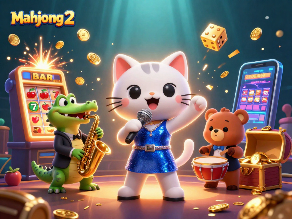 Playing mahjong 2 with fun-filled characters and dynamic gambling elements in a vibrant casino scene.