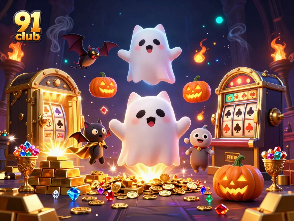 Engage in the thrilling world of 91 club with a vibrant, playful casino-themed illustration showcasing gaming elements.