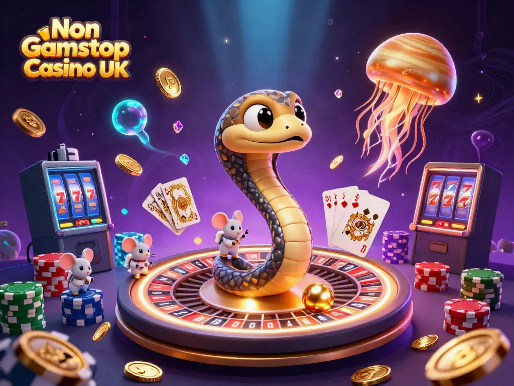 Experience exciting gameplay at Non Gamstop Casino UK with astronauts betting on a roulette wheel depicted in this vibrant 3D scene.