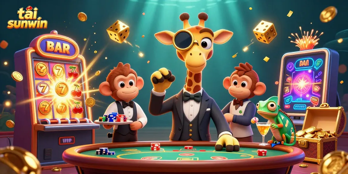 Experience the excitement at tải sunwin with a lively 3D casino scene featuring vibrant characters and dynamic elements.