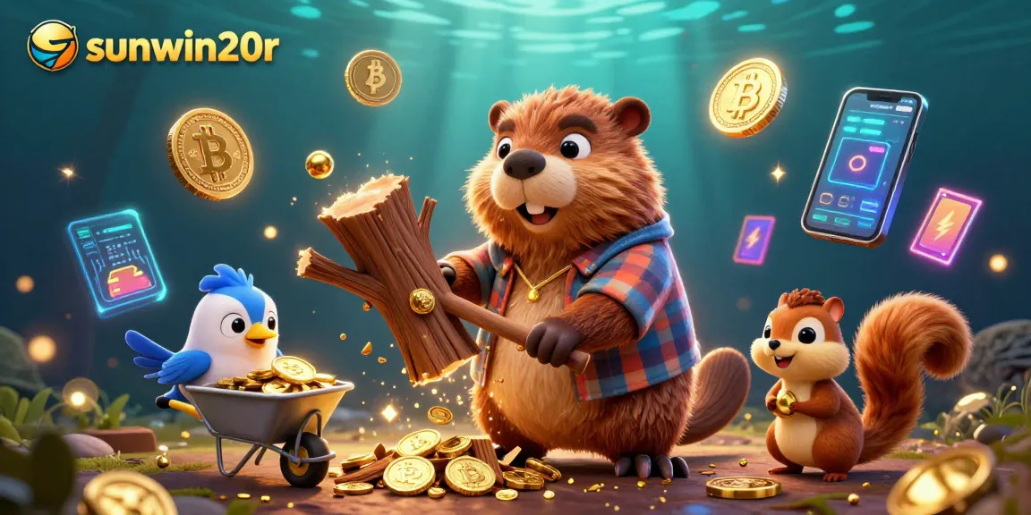 Join the fun with sunwin20r as the beaver earns coins in a vibrant casino-themed scene.
